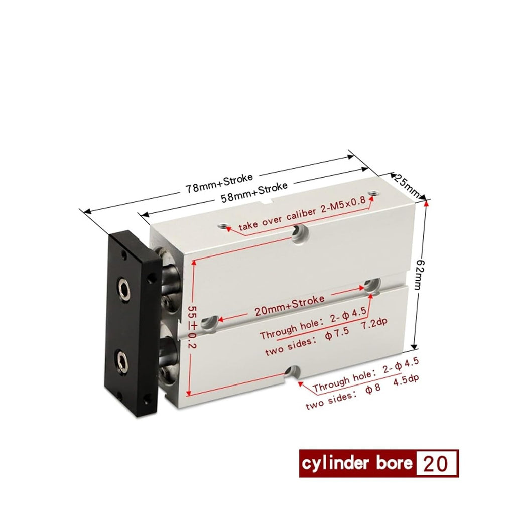 TN10/16/20/25/32/40X10SX20SX30SX40SX50SX60X70X75X80SX100S The TDA/TN Two-axis Double bar Cylinder Pneumatic(TN Bore 20MM,Stroke 70mm)