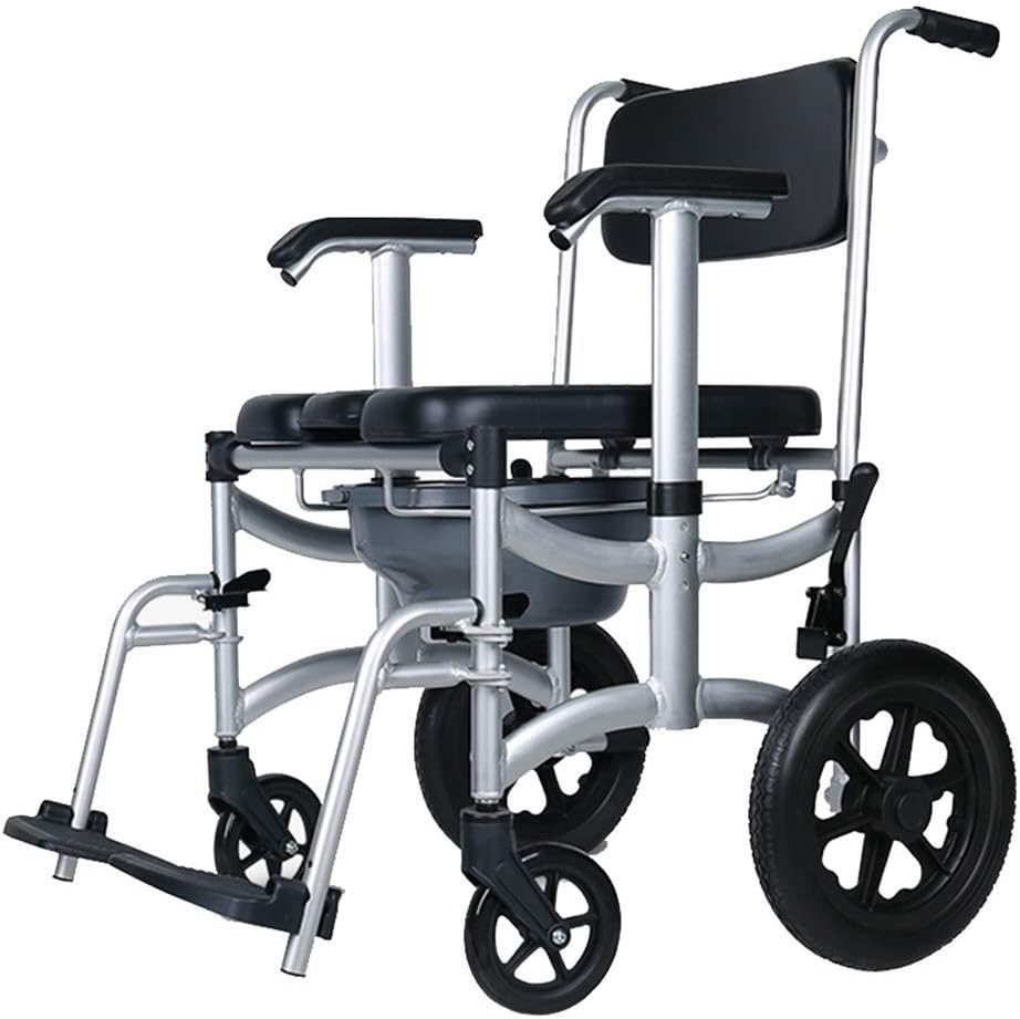 Mobile Shower Chair, 4-in-1 Toilet Commode Wheelchair with Brakes, Removable Pedal, Adjustable Armrest, PU Backrest Cushion and Pail 330lb