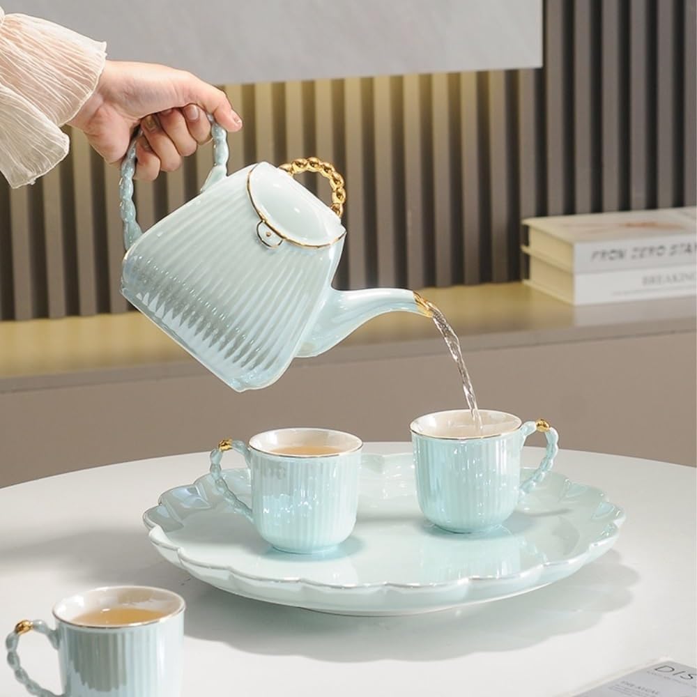 Beverage Serveware Water Kettle Set, European and American Style Ceramic Tea Set for Home Living Room, Water Utensils Water Carafe(Pink)