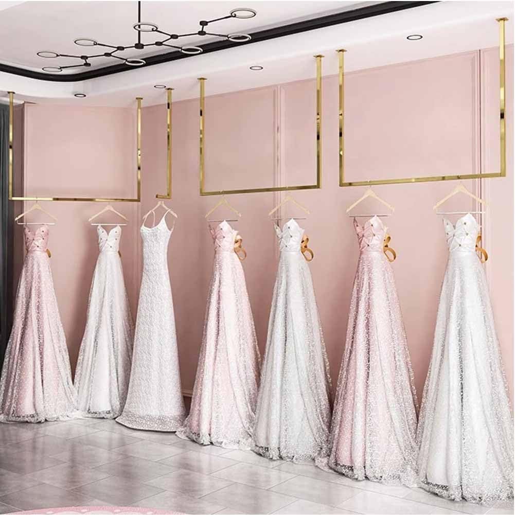 Metal Display Rack Retail Clothing Garment Racks Hanging Clothes Rack Detachable Stainless Steel Ceiling Hanger for Storage Wedding Dress U-Shaped Shelf (Color : Gold, Size : 100x120cm)
