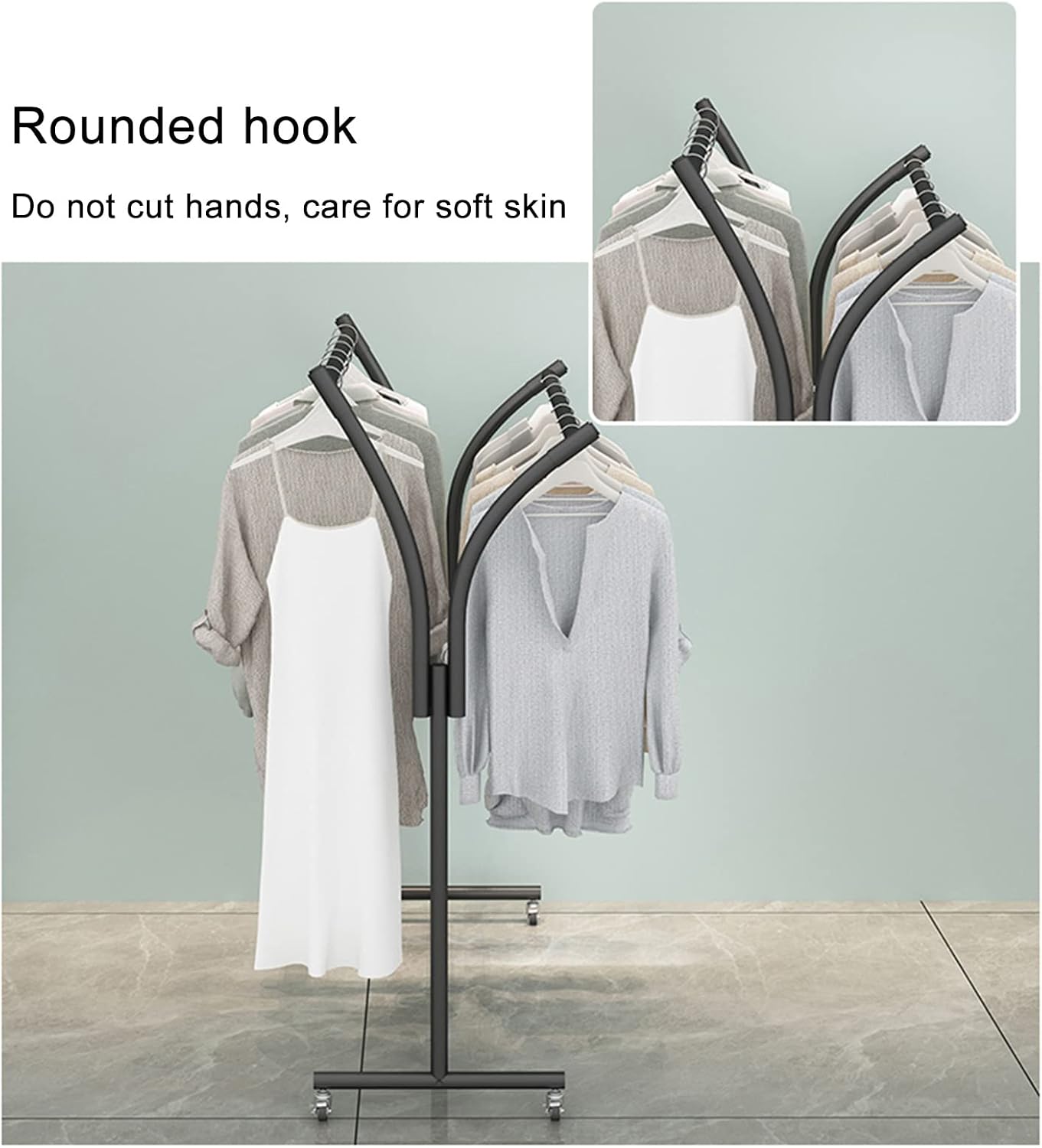 Heavy Duty Metal Rolling Garment Rack with Wheels Double Bar Hanger Retail Display in Gold and Black Modern Boutique Clothing Rack for Floor Standing 150 * 155,A-with Ers 80 * 155 * 50cm