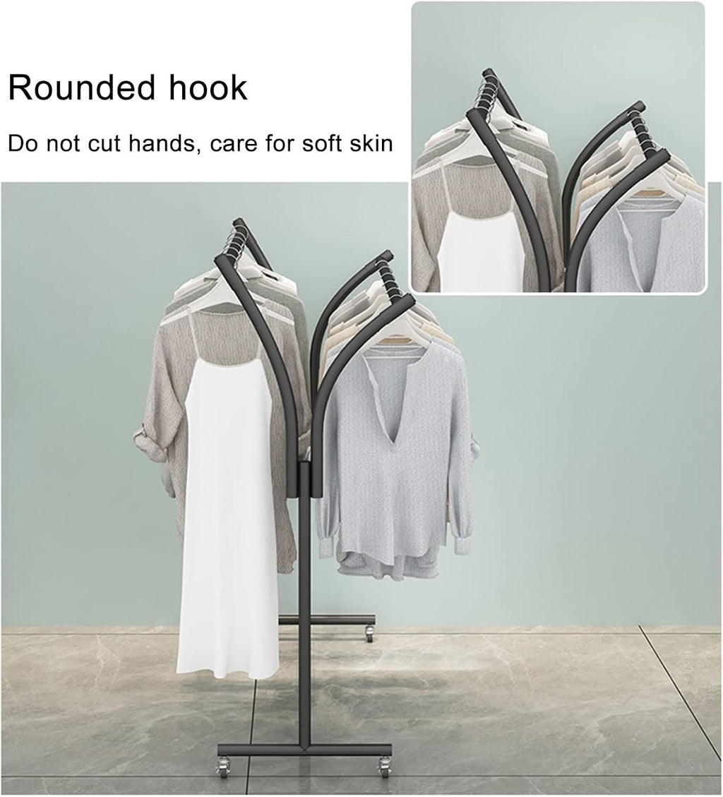 Modern Simple Heavy Duty Metal Rolling Garment Rack with Wheel,Boutique Display Clothing Rack Gold Floor Standing Display Rack,Double Bar Hanger Retail Display(D with Ers 80 * 155 * 50cm)