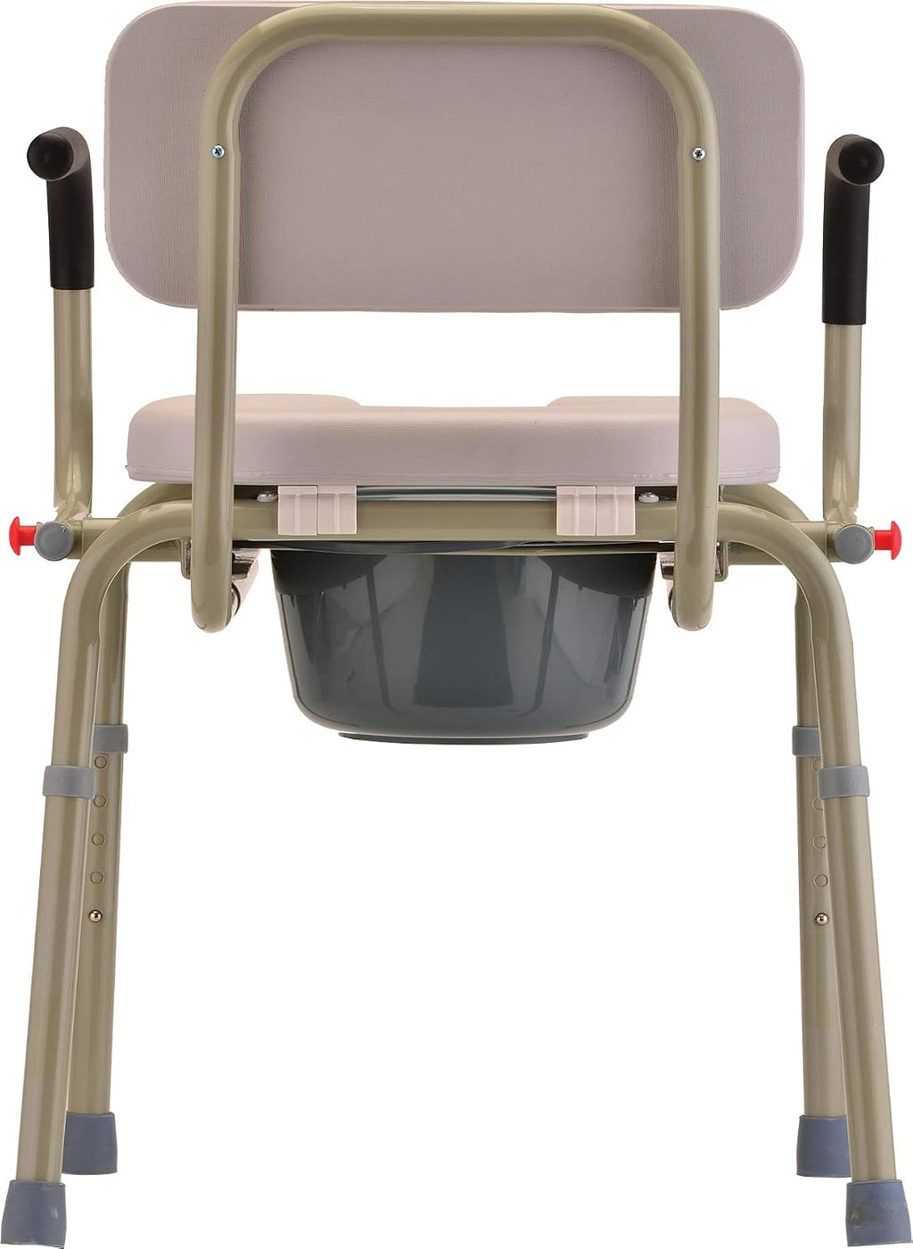 NOVA Medical Products Drop Arm Commode with Padded Seat and Back, Drop Down Arms for Easy Transfer, Stand Alone Bed Side Commode and Over The Toilet Commode, Comes with Bucket, Lid and Slash Guard Gray 1 Count