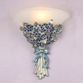 Unique Wall Sconce Flower Light Fixture Vintage Glass Wall Lights Blue Flowers Shape Modern Sconces Lamp Frosted White Glass Shade Gold Resin Sconce Fixtures for Hallway Living Room