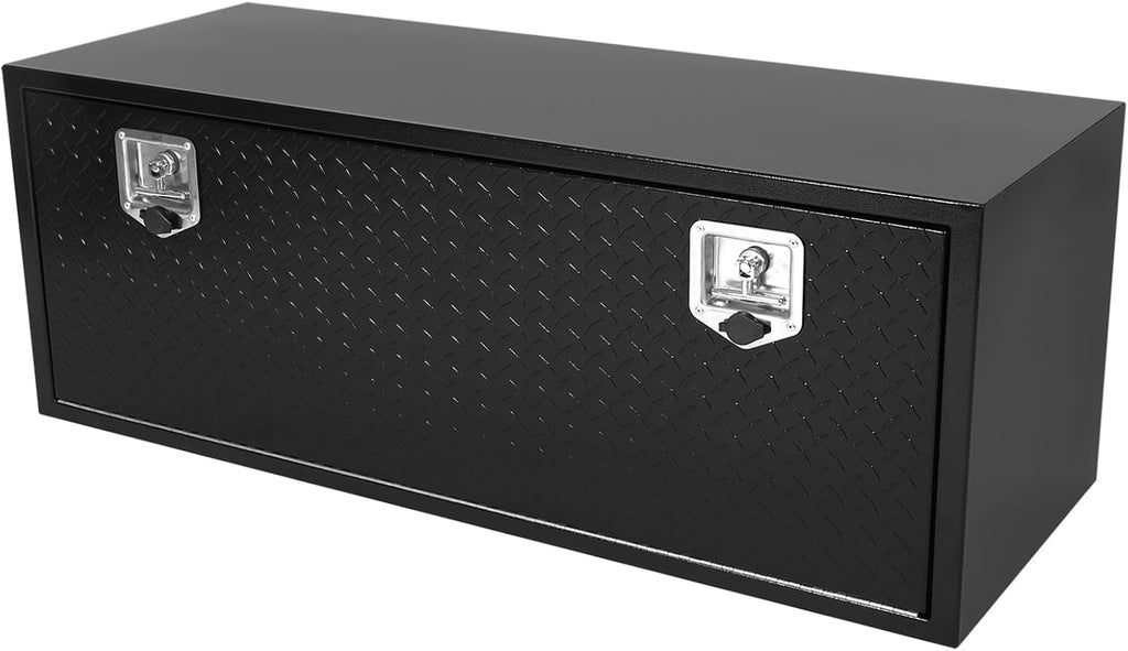confote Black Steel Underbody Truck Tool Box with Aluminum Door,Heavy Duty Tool Box Organizer Chest For Pick Up Truck Bed,T-Handle Lock,Waterproof-48 x 18 x 18 inch