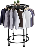 Round Garment Rack, Floor Standing Iron clothes Hanging Rack with Topper, Suitable for Large Shopping Malls Retail, Clothes Boutique Display Laundry Rooms Multi-Purpose Hanging (BLACK)