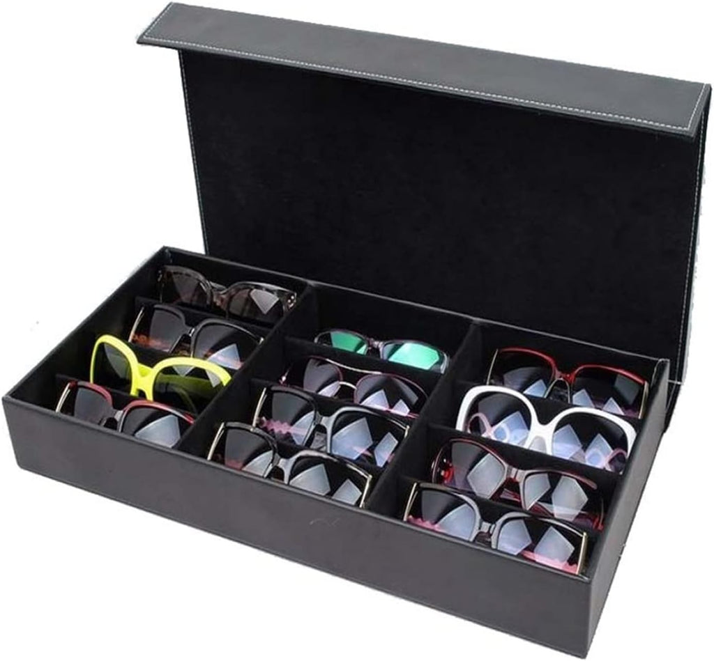 TOMYEUS Sunglasses Display 12 Grids Glasses Necklaces Jewelry Rack Display Storage Organizer Boxes Show Case 3d Glasses Display Rack/Shelf Eyewear Display Stand (Color : Black)