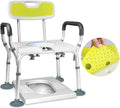 Shower Chair, Height Adjustable, Shower Seat for Elderly Heavy Duty U-Shaped Cutout, Adults and Disabled Aid Commode Seat with Arms and Back Mat, Bath Lift Toilet Chair Show (White a)
