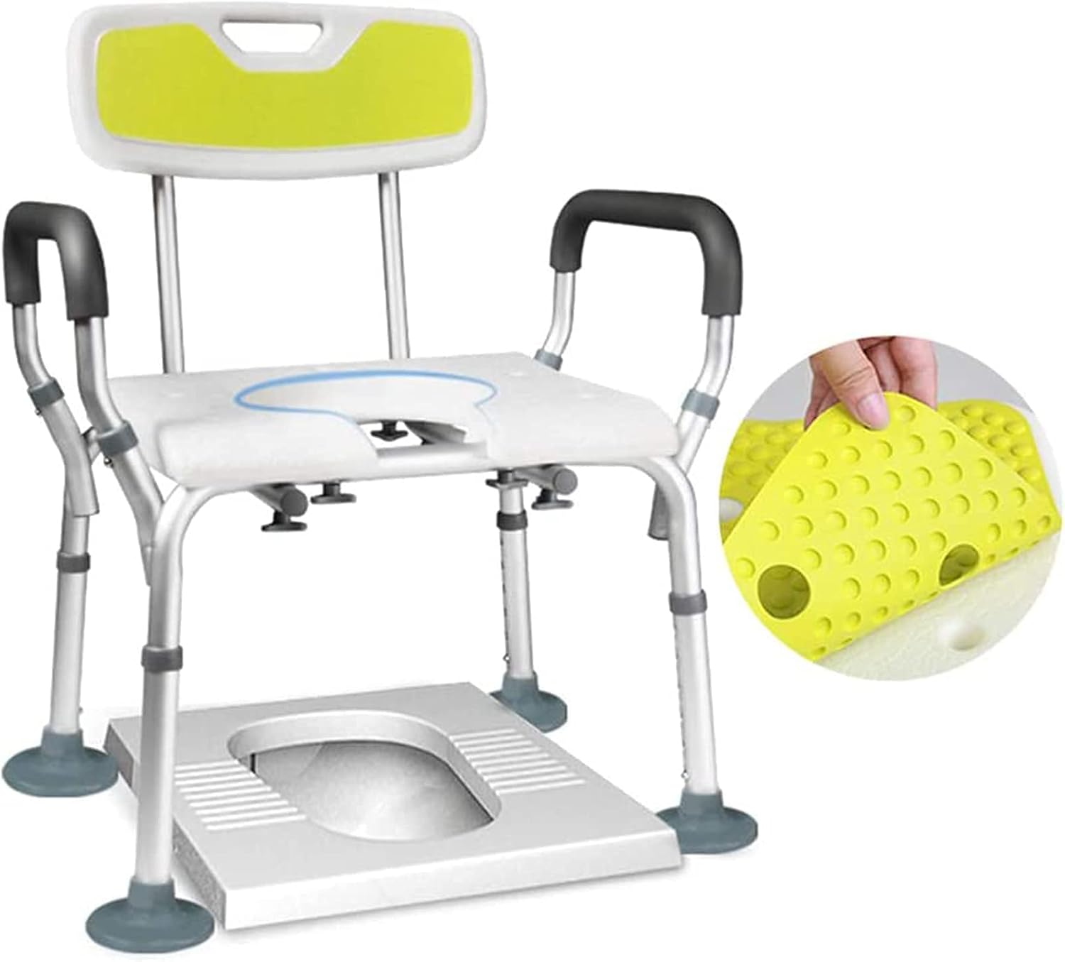 Shower Chair, Height Adjustable, Shower Seat for Elderly Heavy Duty U-Shaped Cutout, Adults and Disabled Aid Commode Seat with Arms and Back Mat, Bath Lift Toilet Chair Show (White a)
