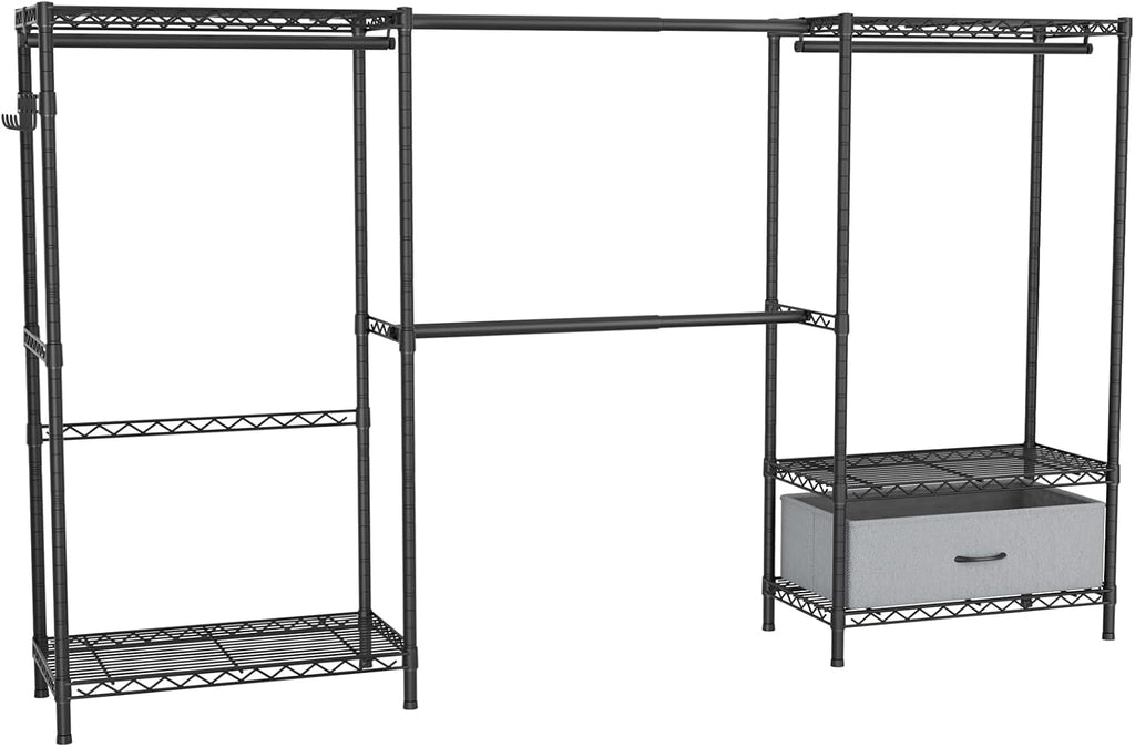Golpart Coat Rack Clothes Wardrobe：Closet Organizer and Storage Clothing Garment Rack with Shelves Heavy Duty for Hanging Clothes Portable Adjustable Black 15.8' DX(70-88)' WX76.5 H