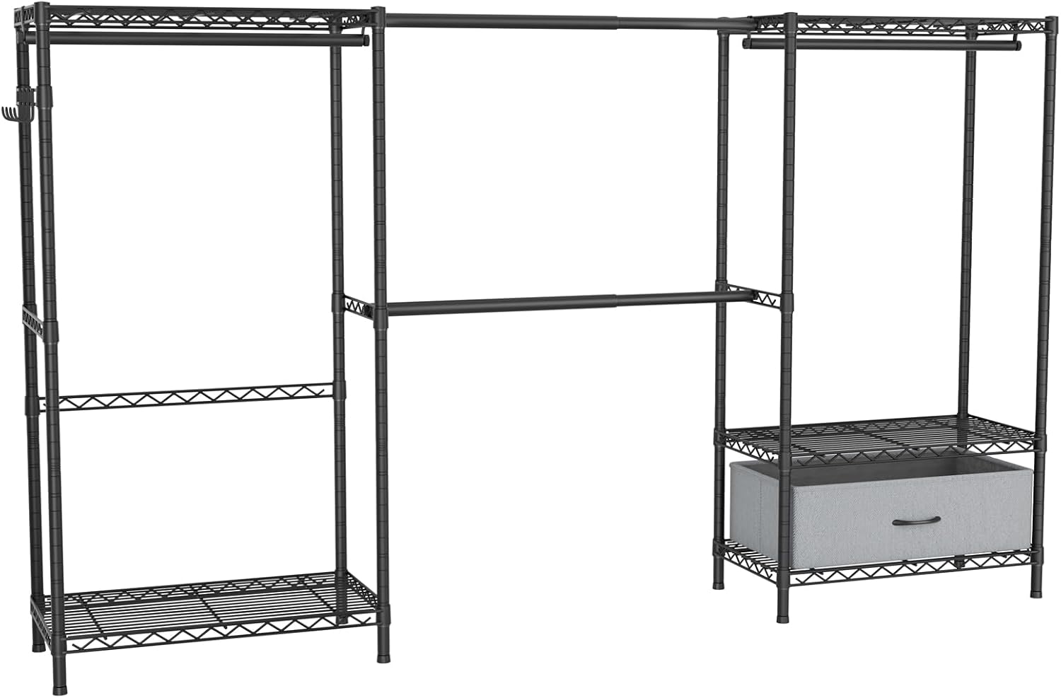 Golpart Coat Rack Clothes Wardrobe：Closet Organizer and Storage Clothing Garment Rack with Shelves Heavy Duty for Hanging Clothes Portable Adjustable Black 15.8' DX(70-88)' WX76.5 H