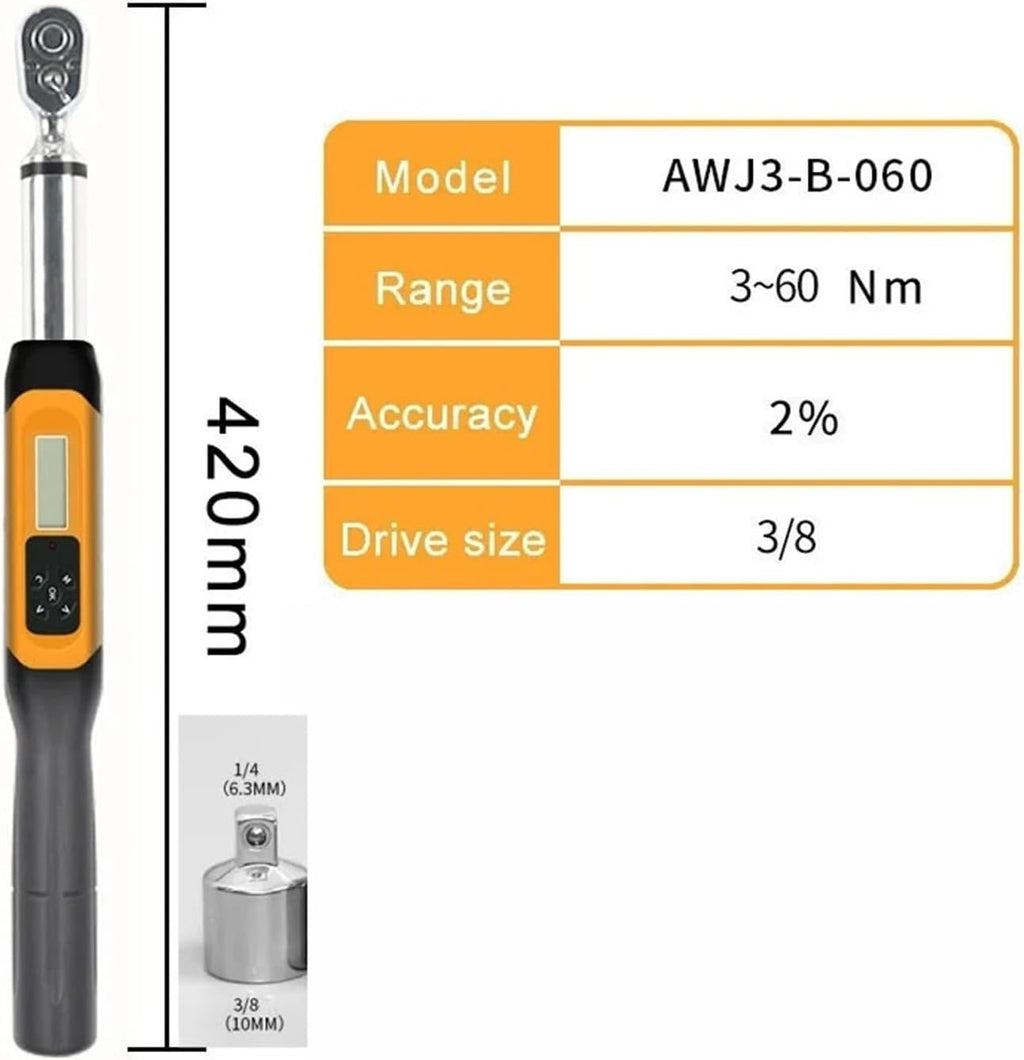 BIRAN Torque Wrench AWJ3-B-60 60N.M Preset Digital Torque Wrench Hand Repair Tool(3/8 to 1/4 AWJ3-B-60)