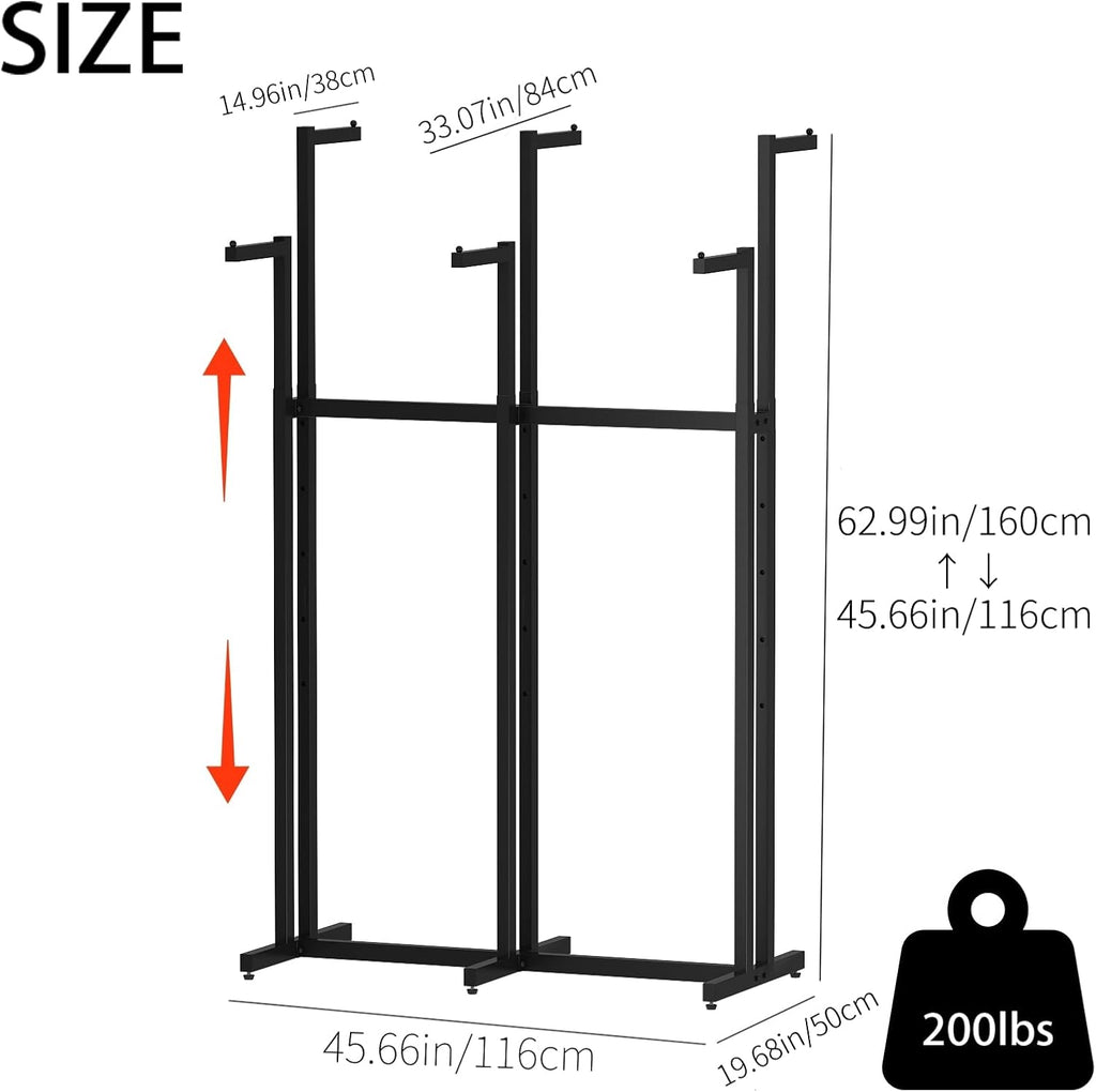 Black Clothes Rack with 6 Straight Arms, Metal Clothing Rack for Hanging Clothes, Freestanding Garment Rack Heavy Duty, 46' to 63' Adjustable Height Retail Clothing Rack for Boutiques Display