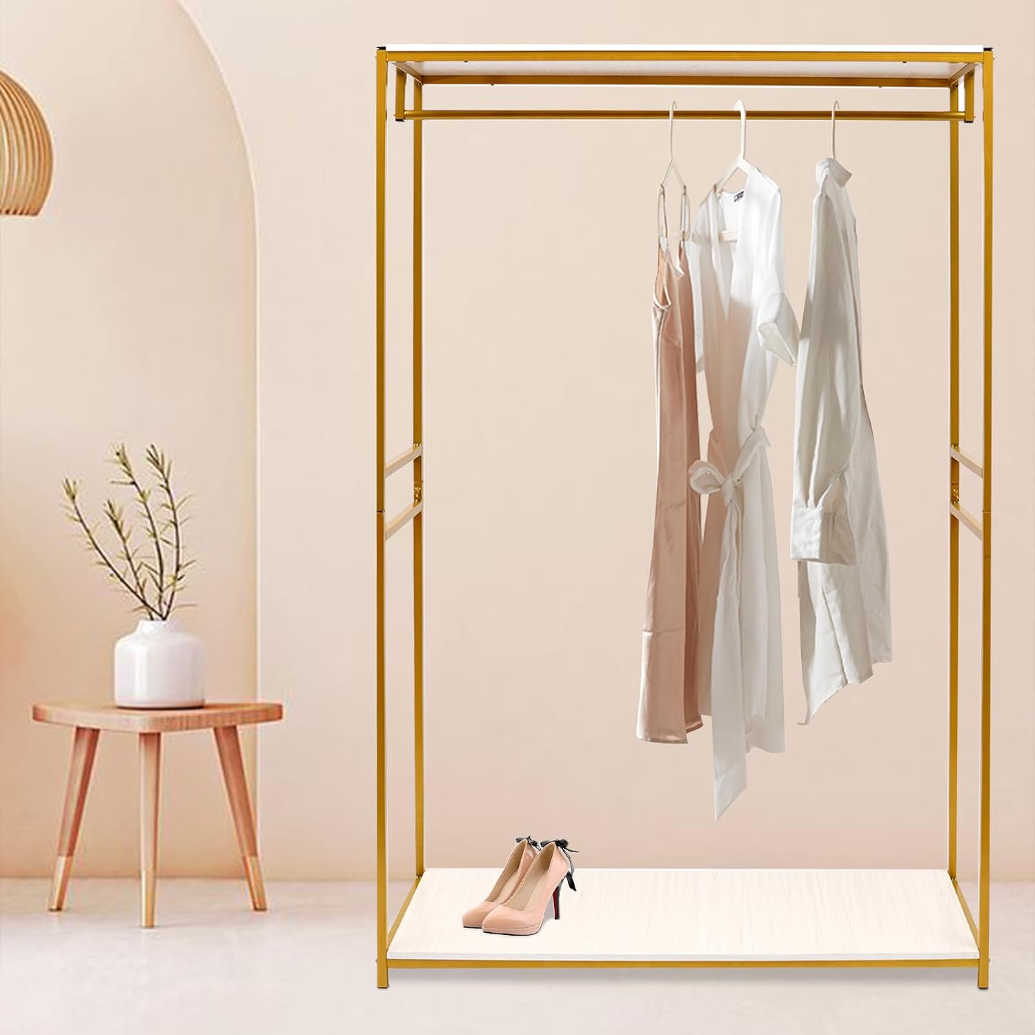 Gold Clothes Rack Heavy Duty Metal Clothing Racks Freestanding Wardrobe Garment Hanger for Hanging Clothes Bedroom Closet Clothes Retail Display Clothing Store
