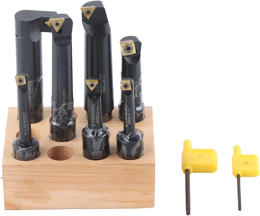 7Pcs Boring Tool 18mm Round Shank Indexable Cemented Carbide Turning Bar Holder Set F1 18 for Boring Machines and Lathes
