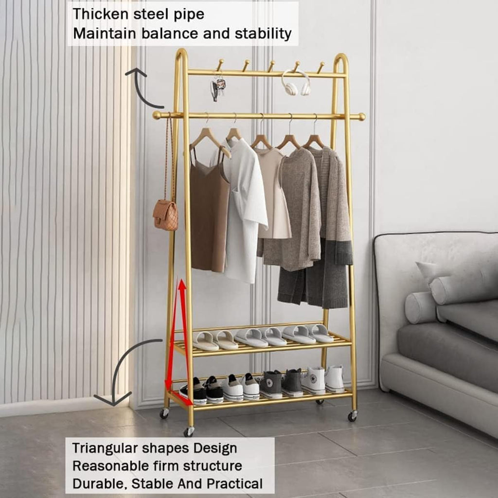 Exquisite Clothes Rail Rack Freestanding Coat Rack Clothes Rack Gold Rolling Garment Rack with Wheels and Bottom Shelves Wardrobe Closet for Boutique Display/60cm