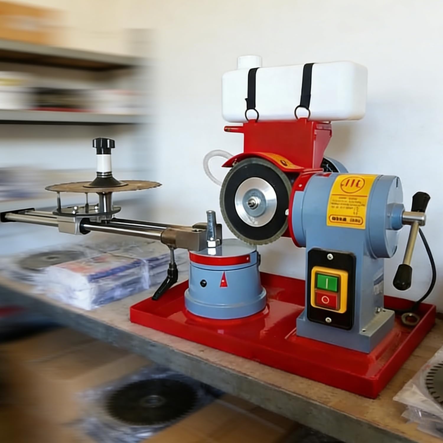 Versatile Circular Saw Blade Grinder,Rotary Angle Sharpener with Water Tank & 5 Arbors for Wet Grinding Carbide Tipped & Alloy Saw Blades 550w
