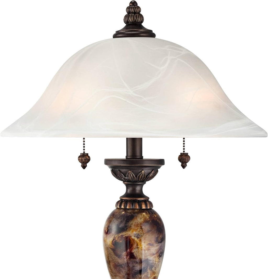 Kathy Ireland Mulholland Traditional Vintage Table Lamps 27' Tall Set of 2 Aged Bronze Faux Marble White Alabaster Glass Dome Shade for Living Room Bedroom House Bedside Nightstand Office