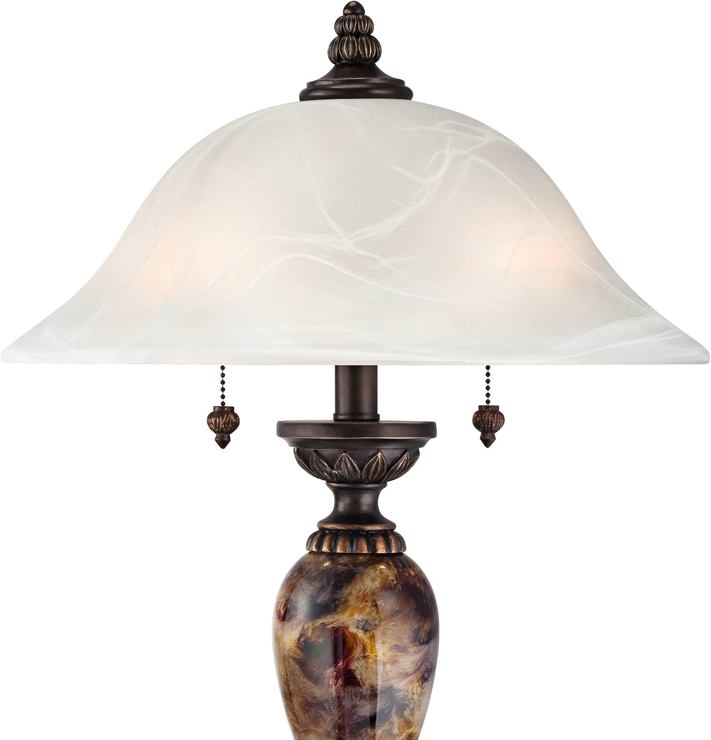 Kathy Ireland Mulholland Traditional Vintage Table Lamps 27' Tall Set of 2 Aged Bronze Faux Marble White Alabaster Glass Dome Shade for Living Room Bedroom House Bedside Nightstand Office