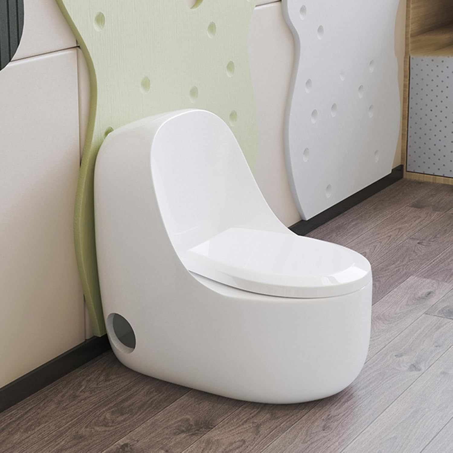 Ceramic Toddler Toilet, 7.5' Height Potty Training Commode, Bathroom Baby Kids Toilet with Round Quiet Seat & 1.6 GPF Powerful Flush, for Daycares Playgrounds Home(White)