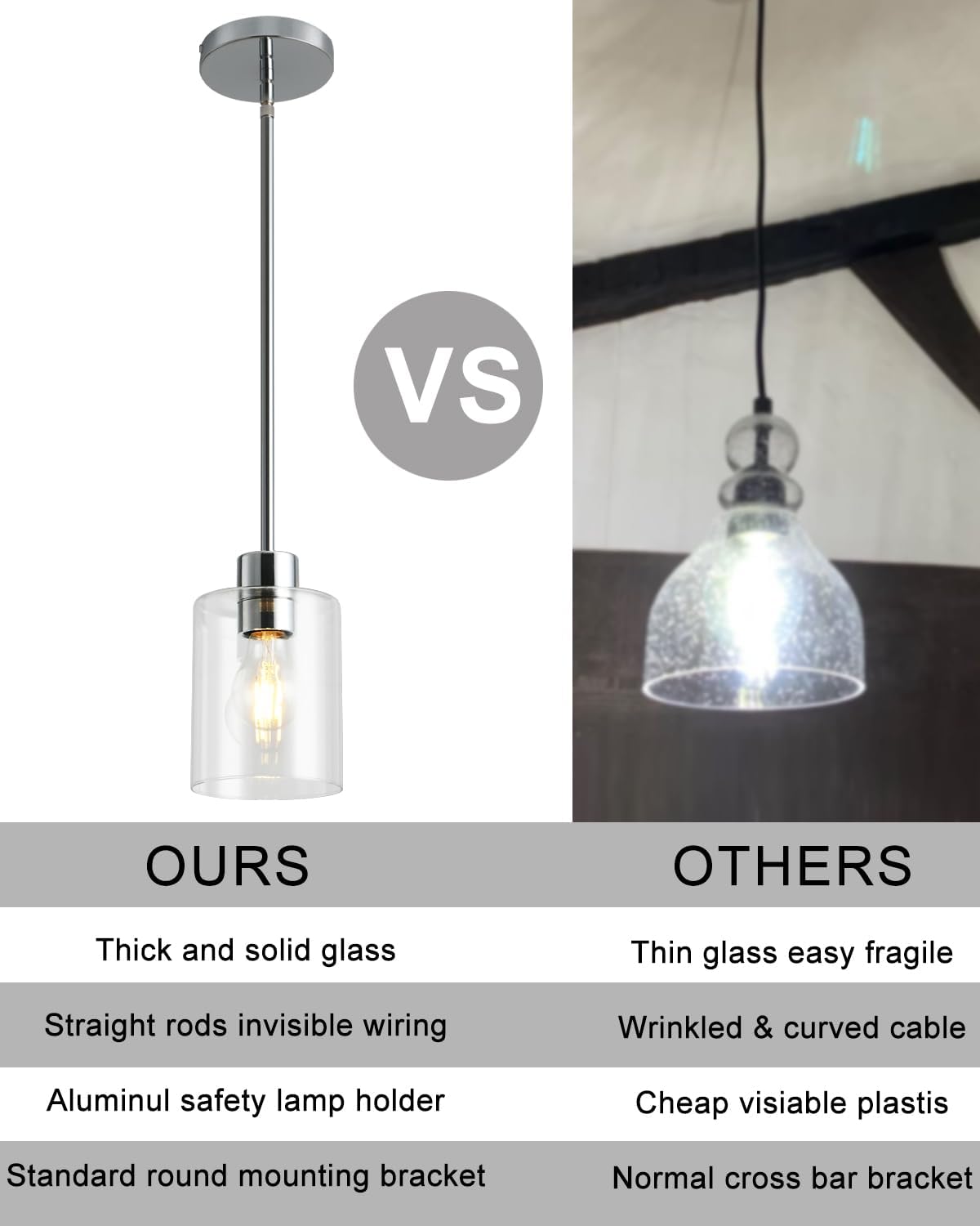 Chrome Pendant Lights Kitchen Island - Clear Glass Pendant Light Fixture Multiple Stems Rods 3 Units 12 Inch 3 Units 4 Inch (3 Pack Chrome Downrod)