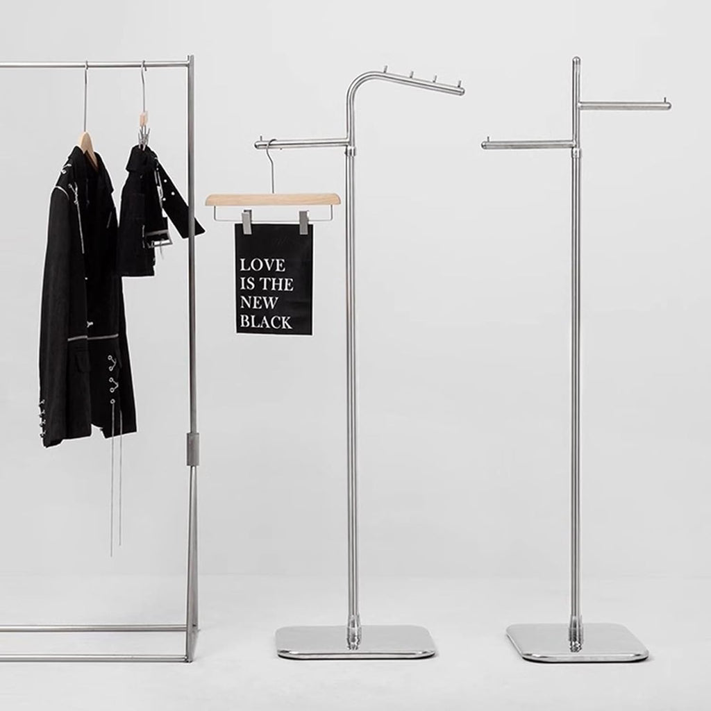 Garment Rack Silver Stainless Steel Clothing Display Stand, Adjustable Height From 150 To 215cm, Double Rod Clothing Rack For Retail, Bedrooms And Home Storage, Space Saving Coat Rack