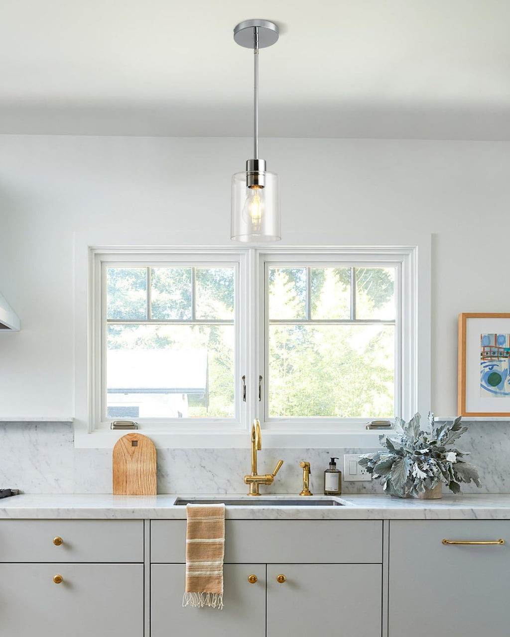 Chrome Pendant Lights Kitchen Island - Clear Glass Pendant Light Fixture Multiple Stems Rods 3 Units 12 Inch 3 Units 4 Inch (3 Pack Chrome Downrod)