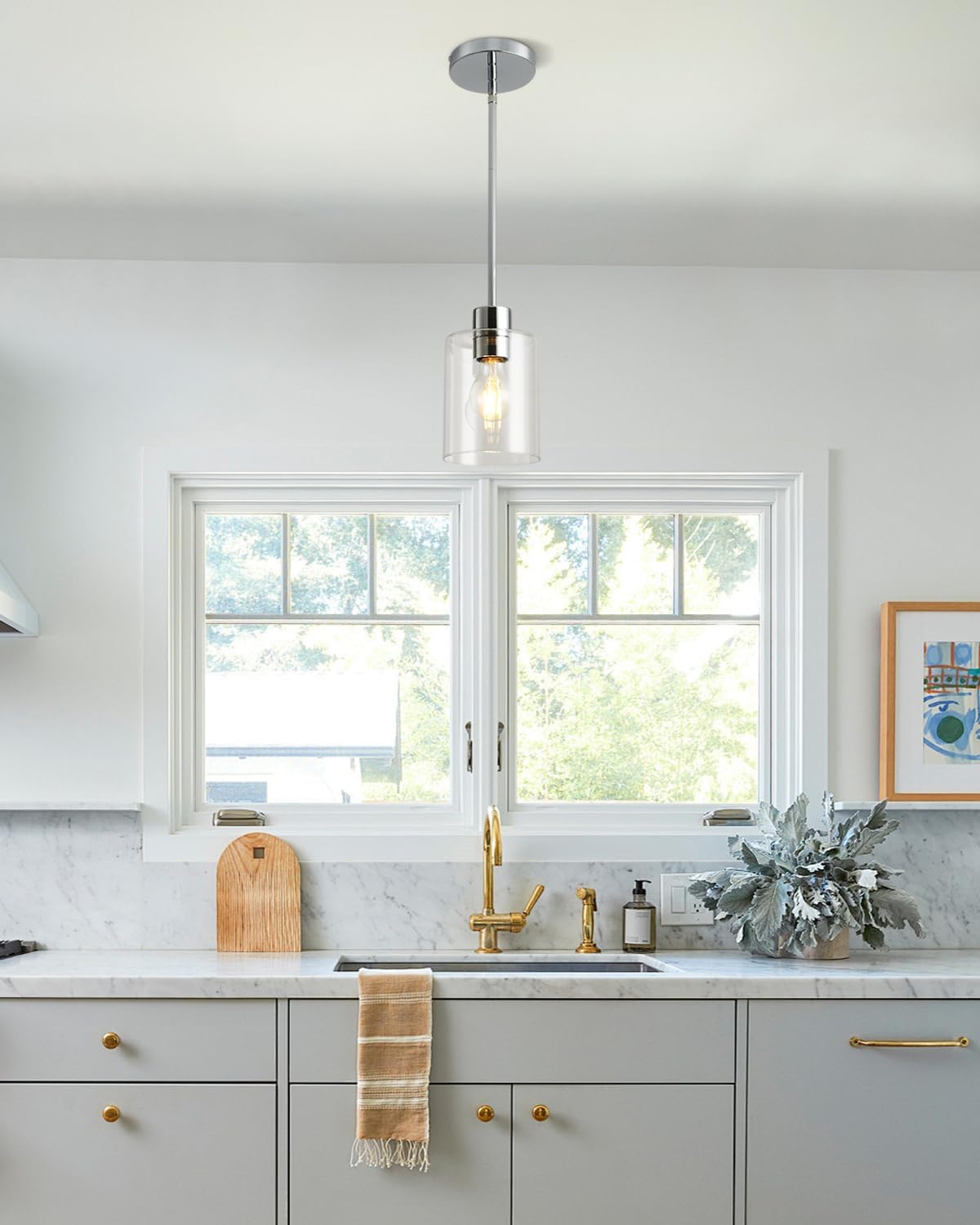 Chrome Pendant Lights Kitchen Island - Clear Glass Pendant Light Fixture Multiple Stems Rods 3 Units 12 Inch 3 Units 4 Inch (3 Pack Chrome Downrod)