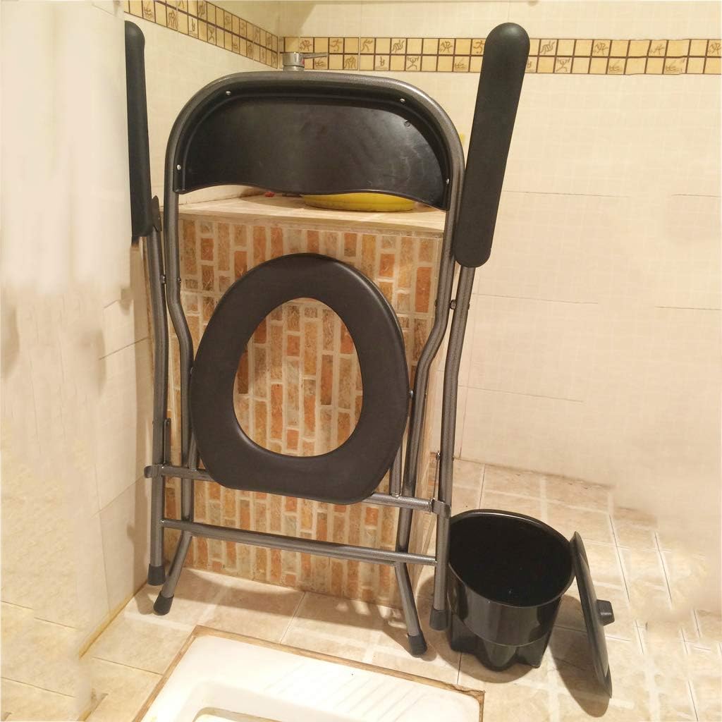 Heavy Duty Bedside Commode Potty Chair Folding Handicap Toilet Seat for Seniors, Disabled with Non-Slip Handrail Bucket/Lid Tool-Free Assembly