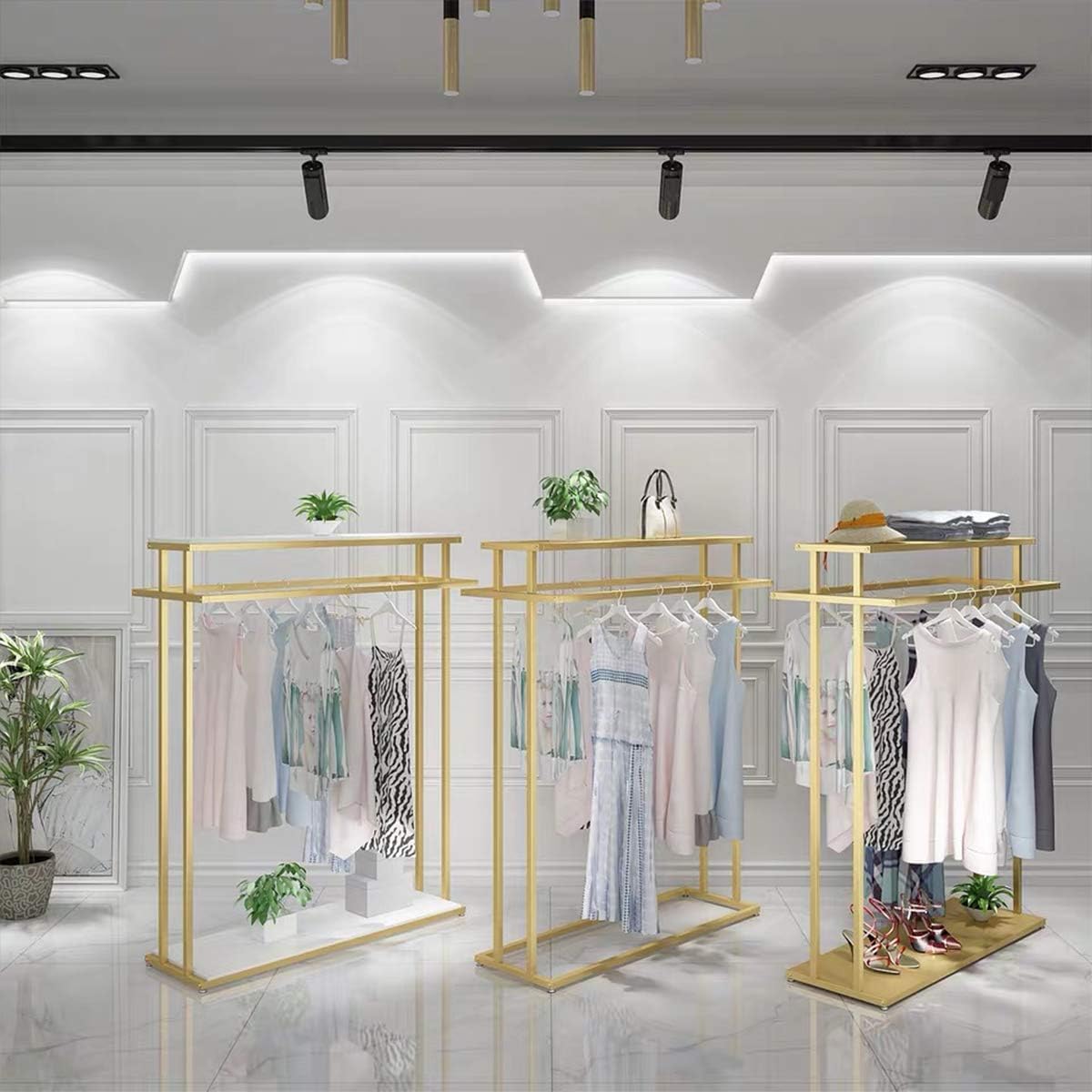 Heavy Duty Clothing Display Rack,Clothing Store Rolling Garment Rack with Wheel,Commercial Grade,Floor-Standing Double Hanging Retail Clothes Shelves