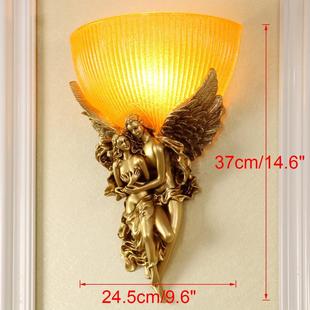 2-Pack Vintage Wall Sconce Lights Gold Unique Antique Sconces with Frosted Glass Lamp Shade Resin Angel Art Deco Style European Modern Wall Lighting for Living Room Hallway Bedroom