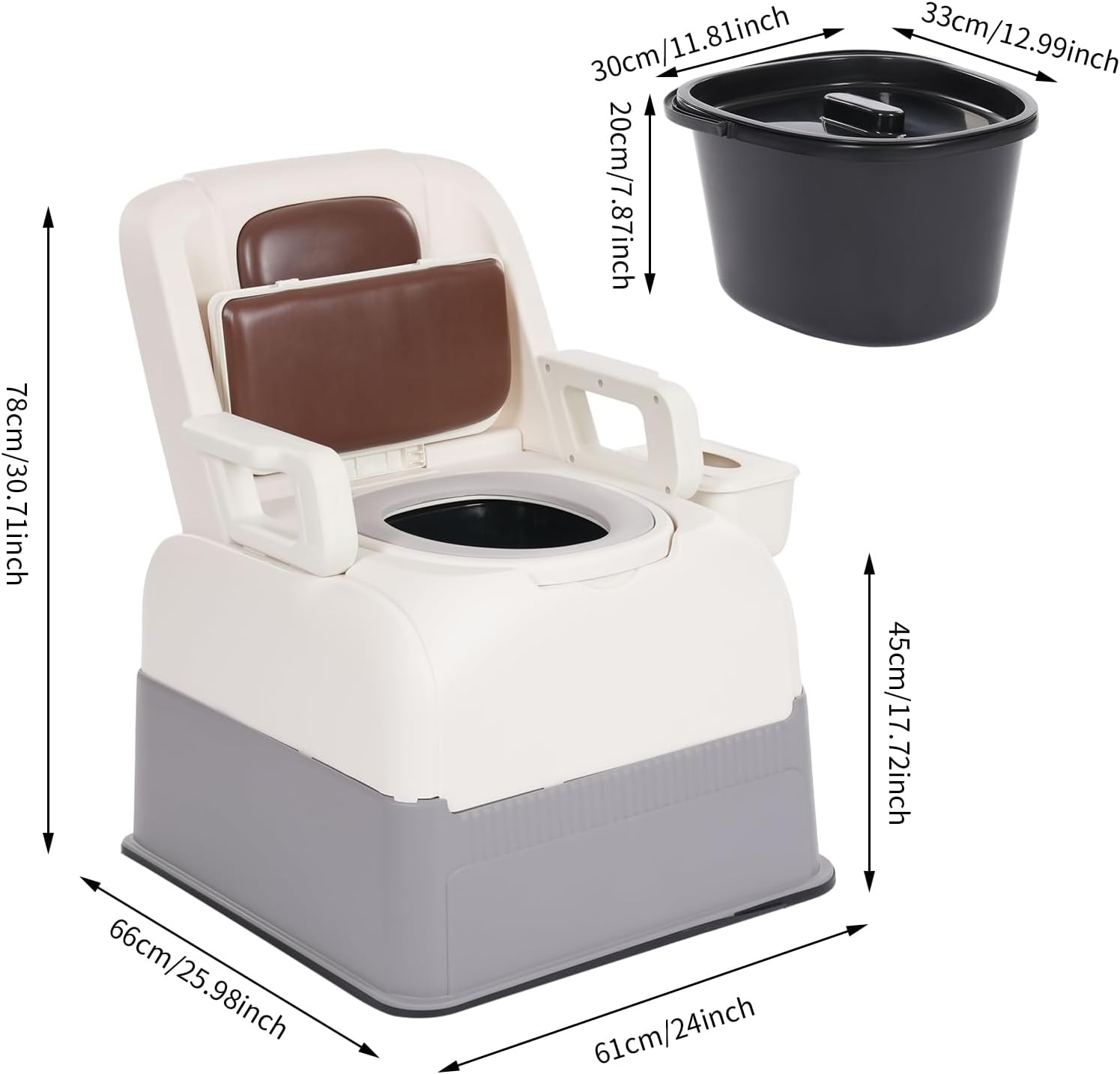 Bedside Commode Chair & Safety Toilet Seat – Heavy-Duty Portable Commode with Odor-Proof Lid & Non-Slip Armrests – Elderly, Pregnant Women, Mobility Impaired Home Care (Brown)