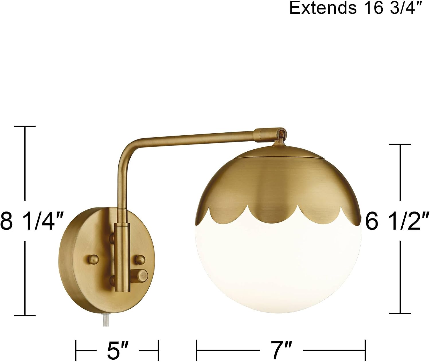 360 Lighting Kelowna Modern Swing Arm Wall Lamps Set of 2 Antique Brass Metal Plug-in Light Fixture Round Glass Globe Shade for Bedroom Bedside House Reading Living Room Home Hallway Dining