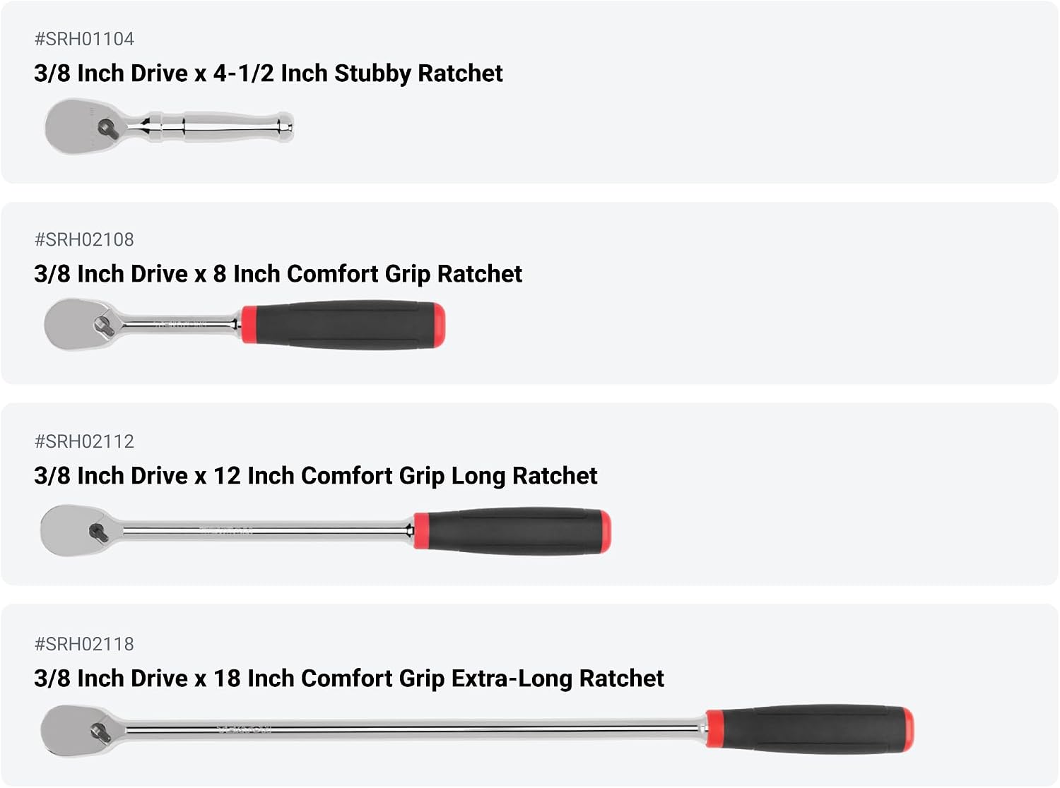 TEKTON 1/4, 3/8, 1/2 Inch Drive Non-Quick-Release Comfort Grip Ratchet and Breaker Bar Set (15-Piece) | SDR99903