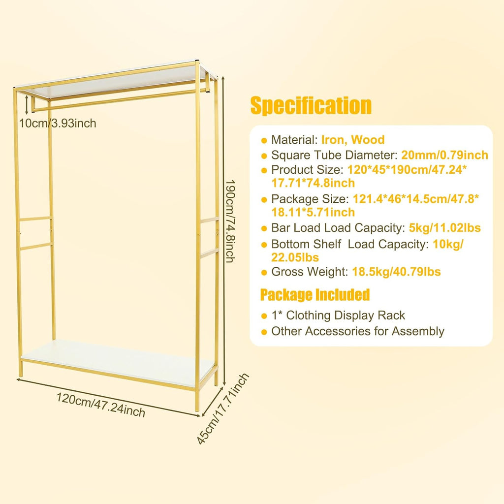Heavy Duty Metal Clothing Rack Freestanding Wardrobe Garment Hanger Portable Organizer for Hanging Clothes Bedroom Closet Clothes Retail Display Clothing Store