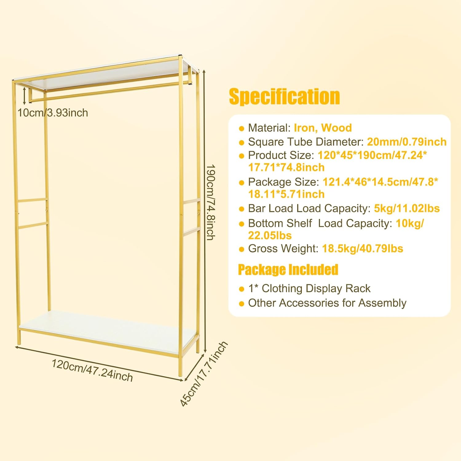 Heavy Duty Metal Clothing Rack Freestanding Wardrobe Garment Hanger Portable Organizer for Hanging Clothes Bedroom Closet Clothes Retail Display Clothing Store