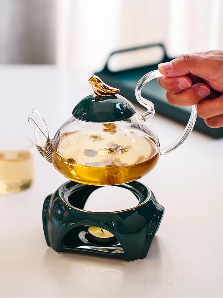 Beverage Serveware Flower tea cup set fruit flower teapot set glass flower teapot set heat-resistant base heating Water Carafe