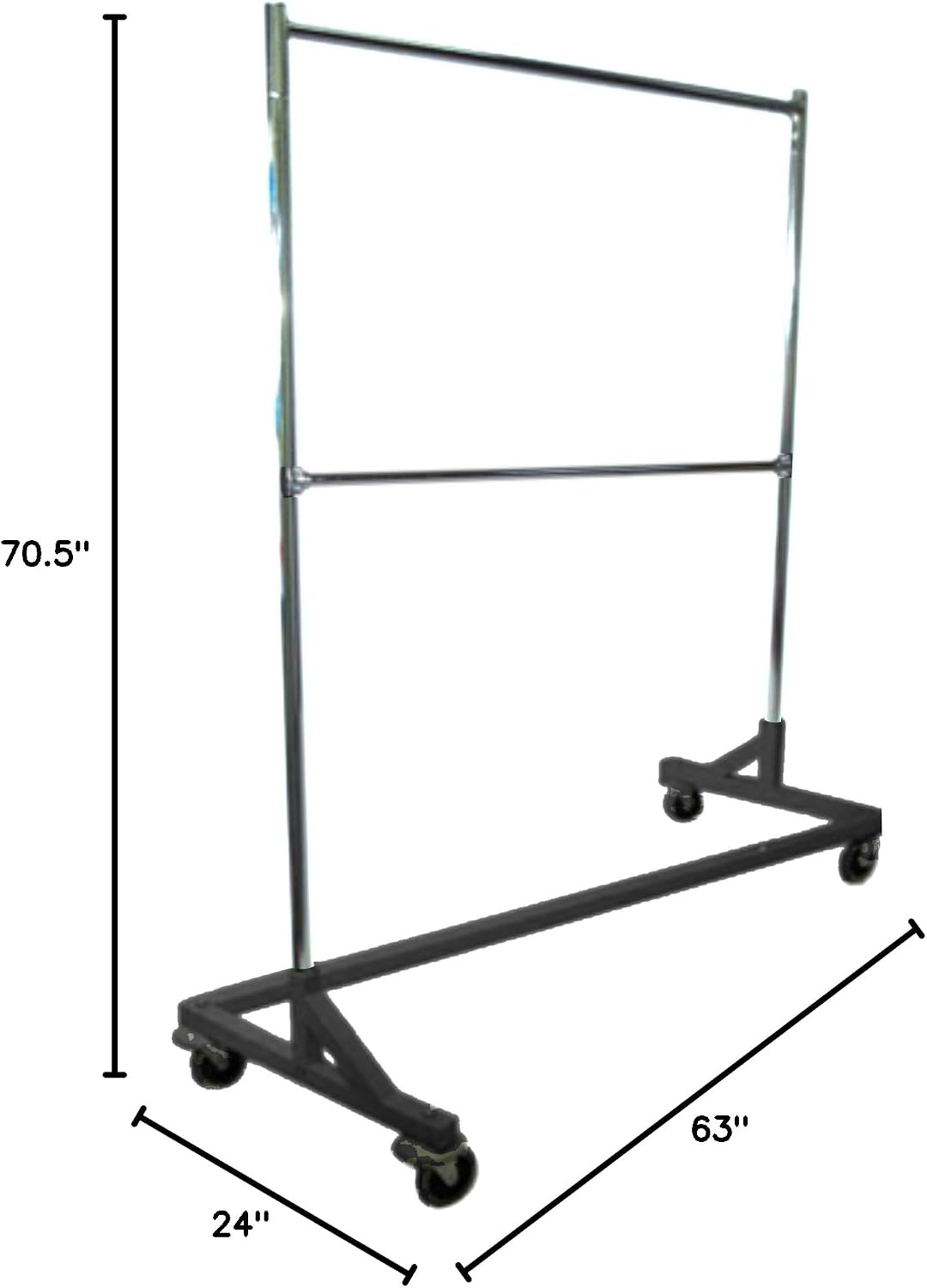 Heavy-Duty Commercial Grade Double-Bar Rolling Z Rack Garment Rack with Nesting Black Base by Metropolitan Display