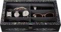Mother of Pearl Wood Sunglasses Box Eyeglasses Valet Display Storage Case for Glasses, Watches, Jewelry, Trinkets Wooden Accessory Organizer Gift (Arabesque Black)