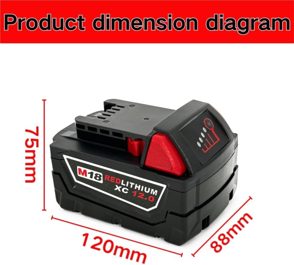 18V 6000mAh/9000mAh/12000mAh Lithium-Ion Replacement Battery Compatible with Milwaukee M18 Tools 48-11-1860, 48-11-1850, 48-11-1840 Cordless Power Tool Batteries(2PCS 12.0Ah)
