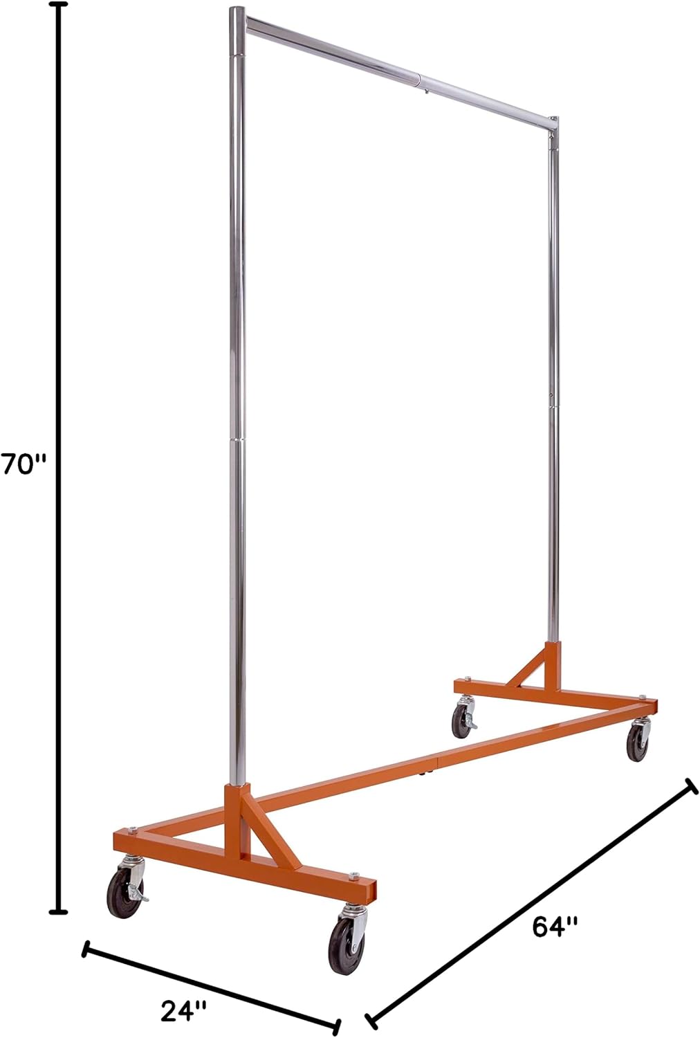 Industrial Garment Rack (Z Rack) - Rolling Clothes Rack, Z Rack with KD Construction with Durable Square Tubing, Heavy Duty Chrome Industrial Garment Rack - Orange