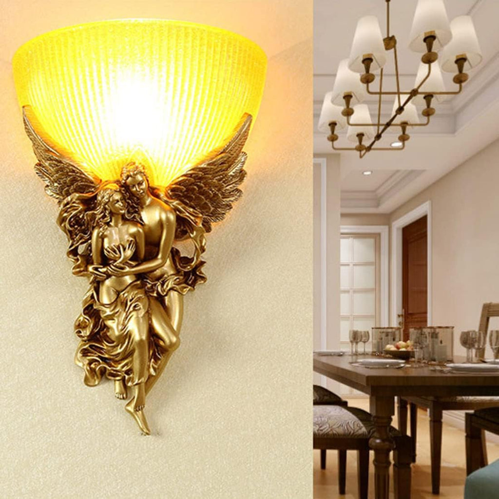 Antique Wall Sconce Light Vintage Sconces with Frosted Glass Shade Gold Angel Shape Design Mid Century Modern Wall Light Unique Resin Finish Indoor Deco Lighting for Living Room Bedroom