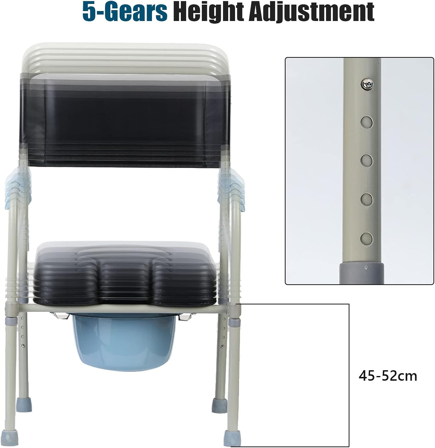 Stand Alone Raised Toilet Seat 330lbs - Heavy Duty Medical Homecare Commode Chair, Height Adjustable Legs, Bathroom Assist Frame for Elderly