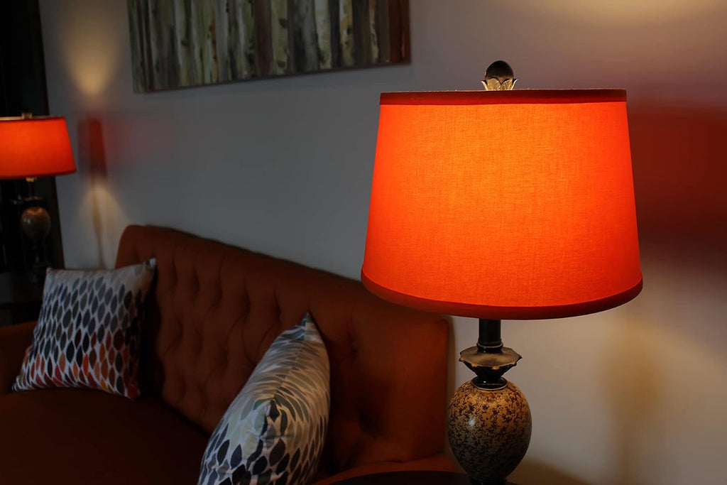 FenchelShades.com Set of 2 Lampshades 10' Top Diameter x 12' Bottom Diameter x 8' Slant Height with Washer (Spider) Attachment. Attaches to Lamps with an existing Harp -not included (Linen Carrot)