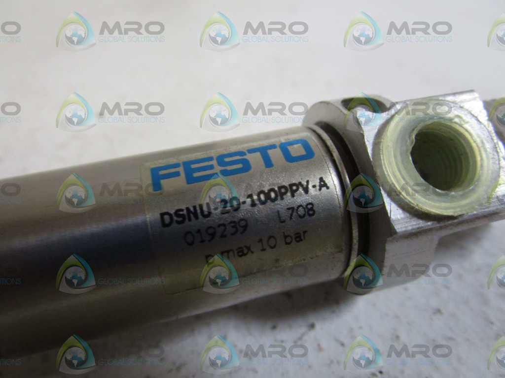 FESTO DSNU-20-100-PPV-A 0.125 INCH NPT Ports, 0.7874 INCH BORE, 10 BAR MAX Pressure, -20 to 80C Temp Range, 3.9370 Stroke, Double Acting, DSNU Series, Pneumatic Cylinder