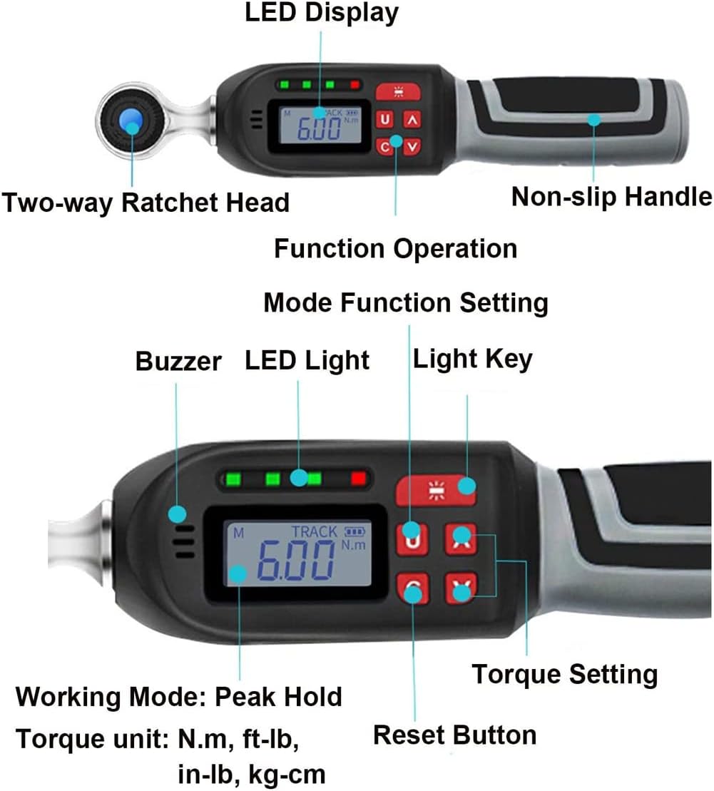 Digital Torque Wrench 1/4 Inch with Buzzer & LED Display, Sound & Light Alarm, Short Handle, for Precise Torque Measurement & Easy Use (0.3)