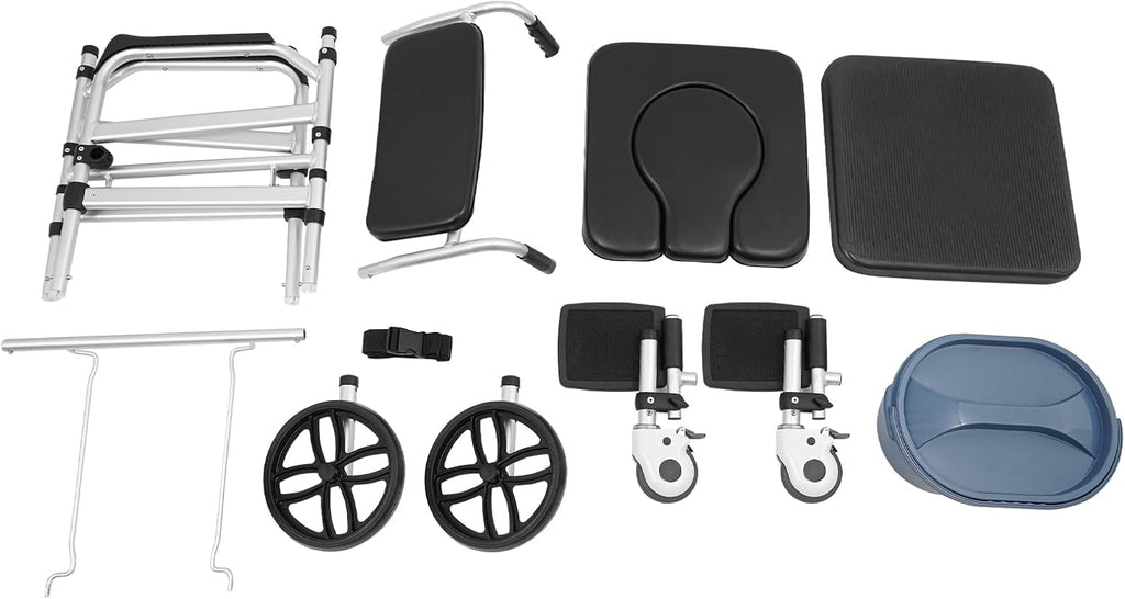 Foldable Shower Chair with Wheels, Rolling Shower Wheelchair Bedside Commode Chair with Arms, Portable Height Adjustable Bathroom Shower Chair for Seniors Adult Disabled (U-Shaped, with Sofa Cushion)