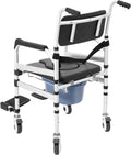 Shower Chair, Rolling Shower Chair with Handles Arms, Bedside Commode Chair with Wheel, Wheelchair for Elderly Disable,Heavy Duty Raised Toilet Seat Riser for Adults