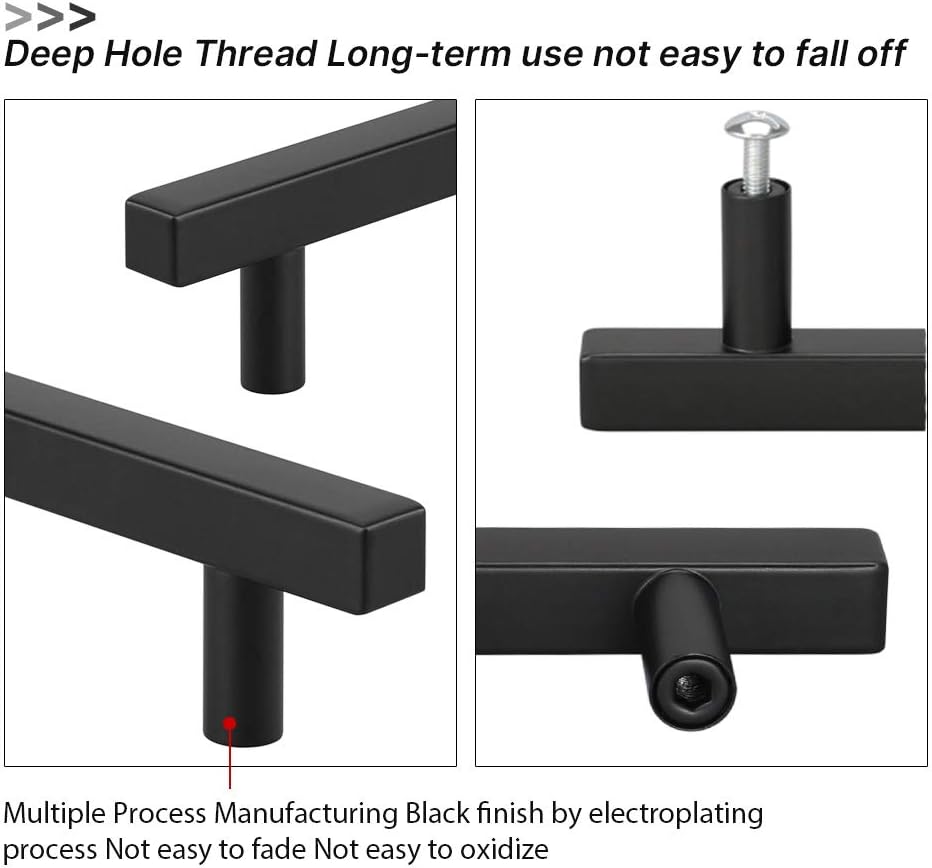 Peaha 10 Cabinet Pulls Black Kitchen Cupboard Handles - PHJ22BK256 Black Drawer Pulls T-Pull Cabinet Hardware Pulls Handles for Kitchen Cabinets Door Handle