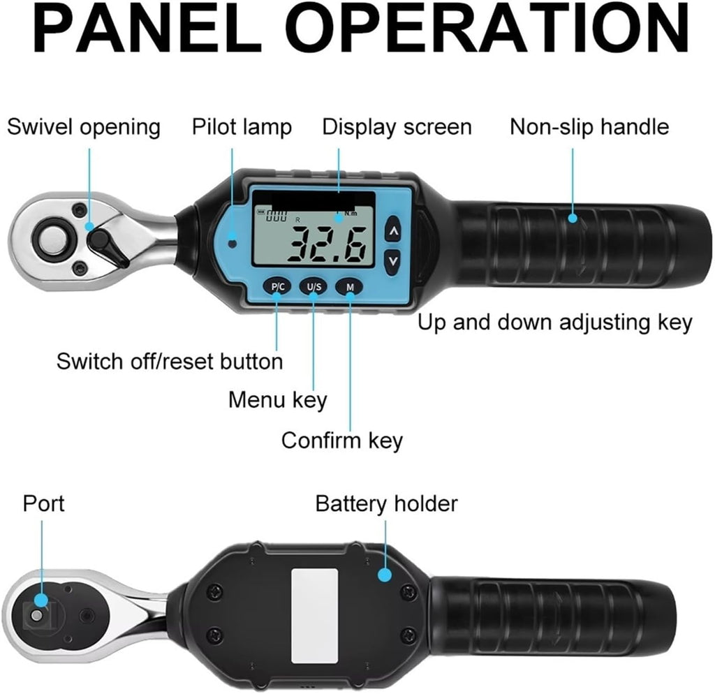 Digital Torque Wrenches, Digital Preset Torque Wrench 1/2' 3/8' 1/4' Bidirectional Ratchet Head Professional Adjustable Bicycle Repair Hand Tools,Electronic(GM10)